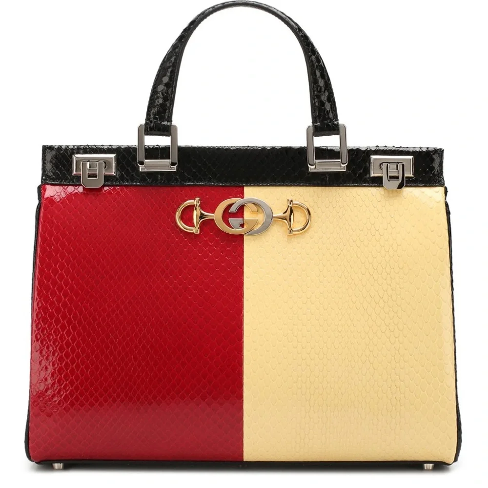 Gucci Python Colorblock Horsebit GG Zumi Shoulder Bag - Picture 1 of 9